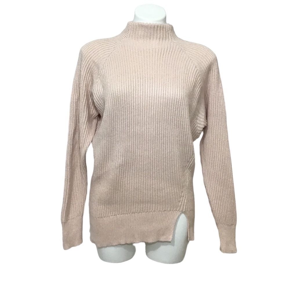 Lewit Pink Mock Neck Long Sleeve Cable Knit Sweater Size Large